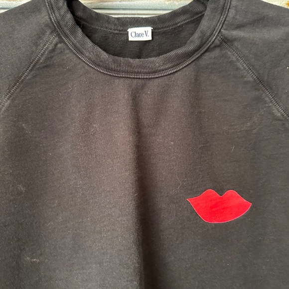 Clare V Black Poppy  Lips Sweatshirt Size S - Picture 4 of 8